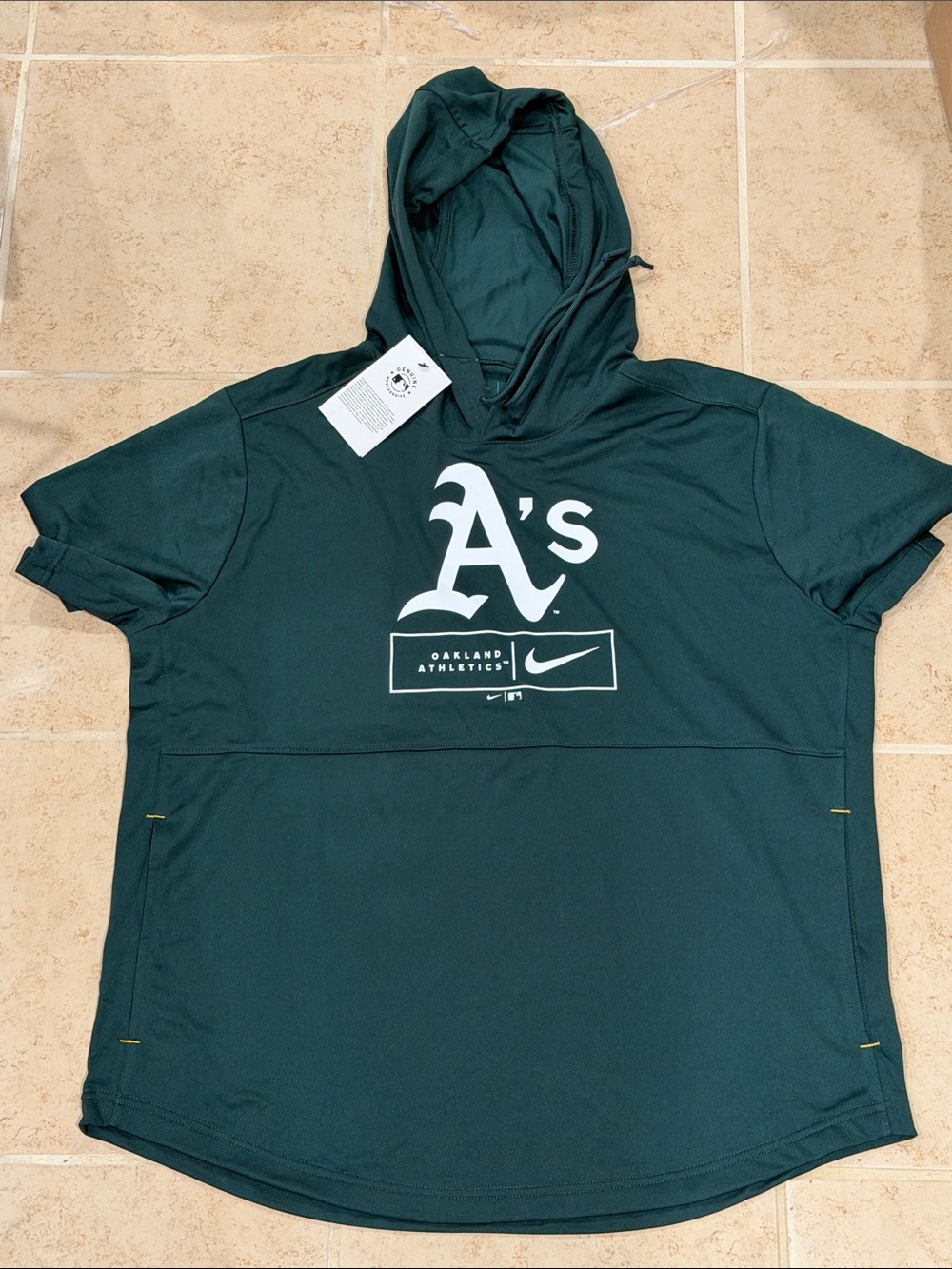 Nike Mens Oakland A's Hooded Short-Sleeve Tee - Dark Green